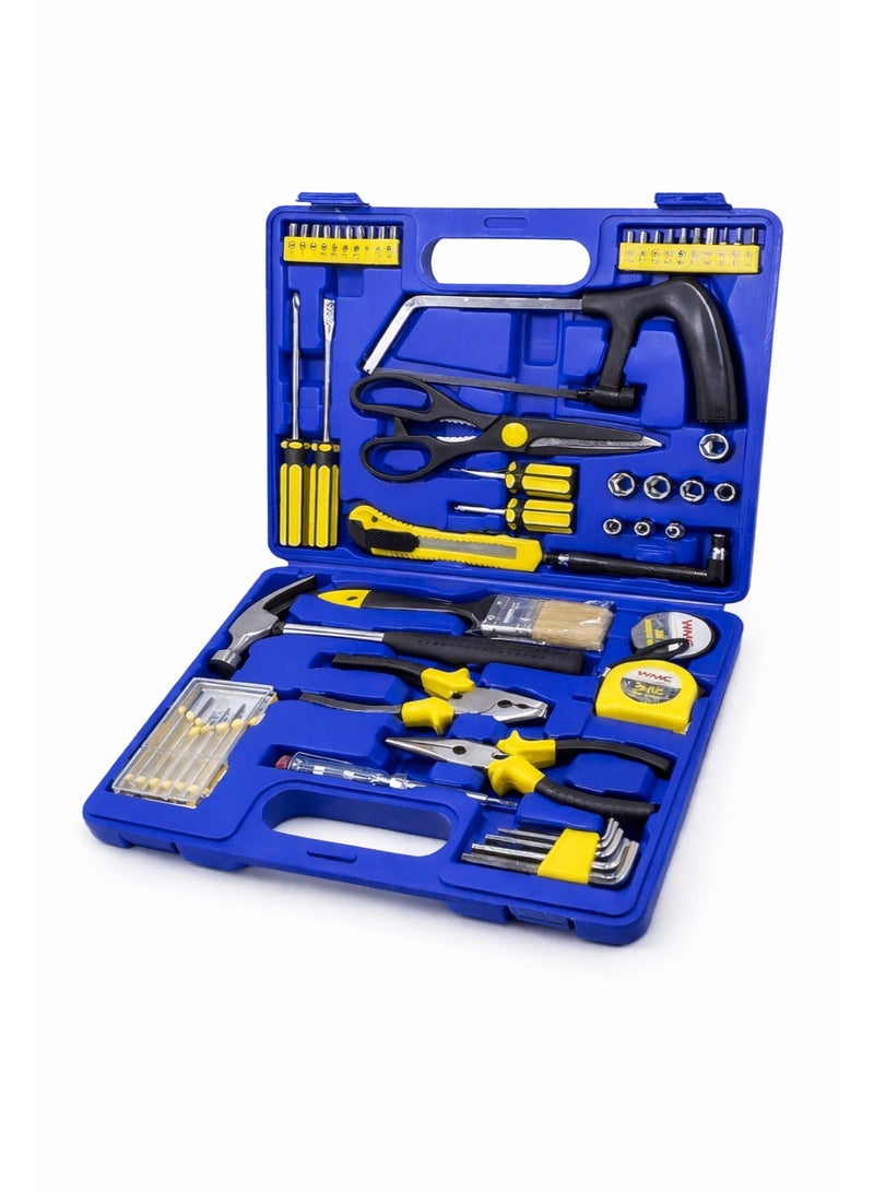 دبليو إم سي توولز طقم أدوات منزلية 54 قطعة مع حقيبة حمل – مفكات، مطرقة، مفتاح وأدوات صيانة للمنزل والأعمال اليدوية - Image 1